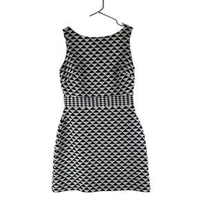 The Limited Ladies Black White Geometric Printed Fitted‎ Dress Size 2
